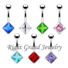 Sexy Prong Set Square Cubic Zirconia Piercing Fake Belly Navel Ring